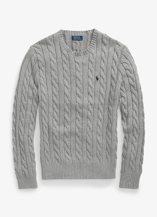 Ralph Lauren Kabelgebreide trui met logoborduring - voorkant 4 fawn grey heather / grijs