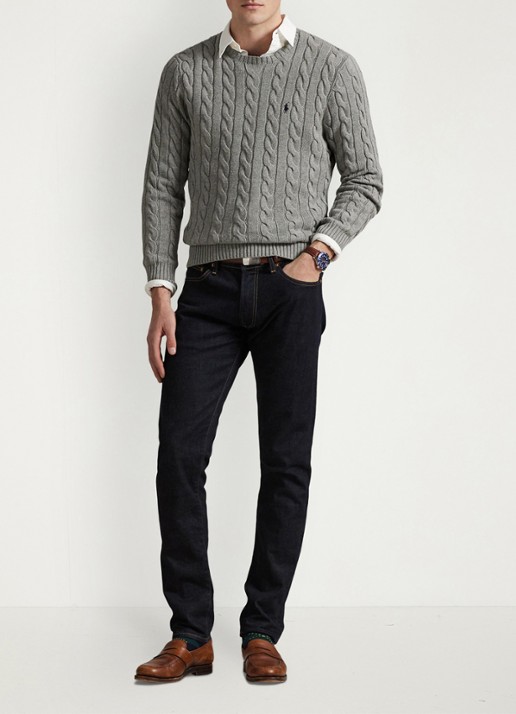 Ralph Lauren Kabelgebreide trui met logoborduring - voorkant 5 fawn grey heather / grijs