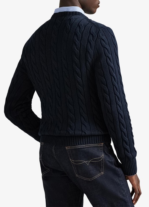 Ralph Lauren Kabelgebreide trui met logoborduring - achterkant 6 hunter navy / blauw