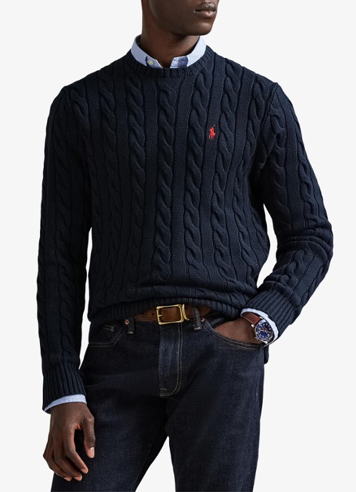 Ralph Lauren Kabelgebreide trui met logoborduring - detail 3 hunter navy / blauw