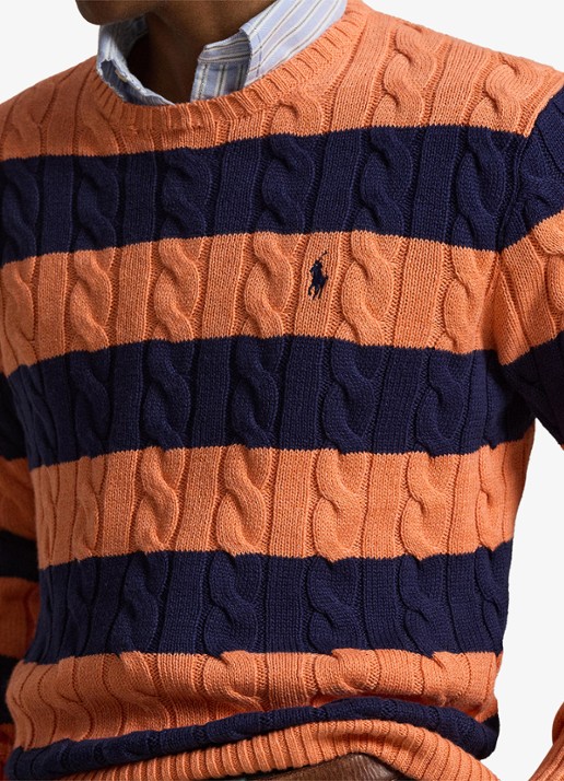 Ralph Lauren Kabelgebreide trui met streepprint - detail orange navy combo-zynm