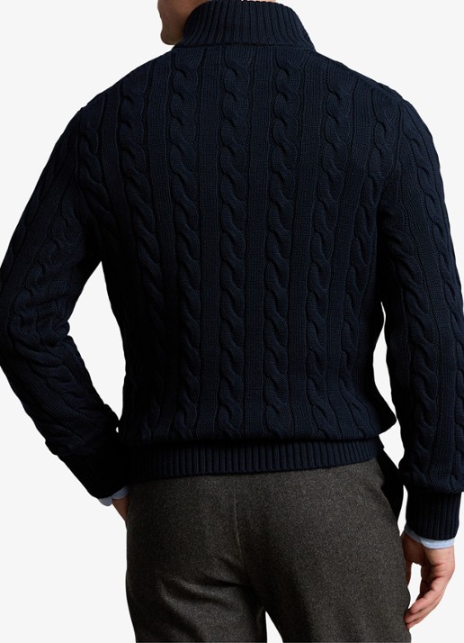 Ralph Lauren Katoenen kabeltrui met kwartrits - achterkant 5 blauw