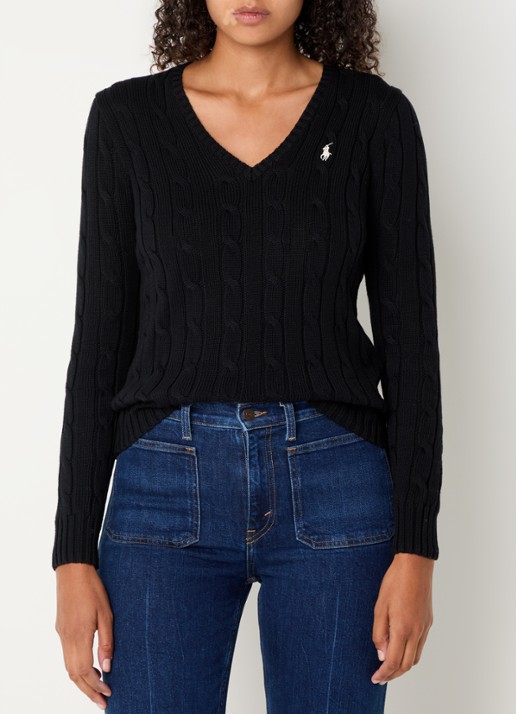 Ralph Lauren Kimberly kabelgebreide pullover met logoborduring - detail zwart