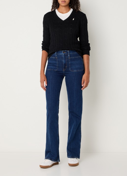 Ralph Lauren Kimberly kabelgebreide pullover met logoborduring - voorkant 3 zwart