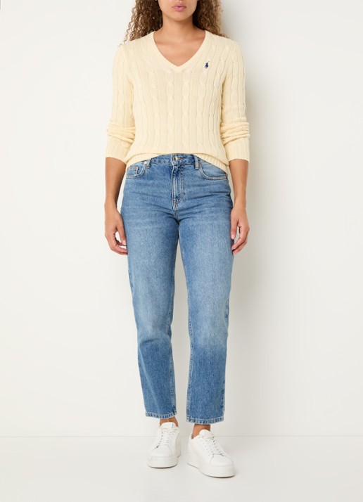 Ralph Lauren Kimberly kabelgebreide pullover met logoborduring - voorkant 3 beige