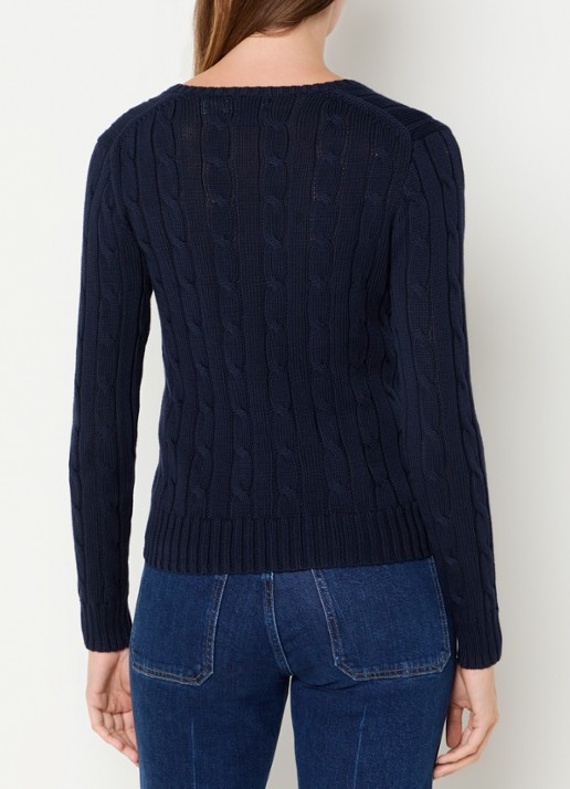Ralph Lauren Kimberly kabelgebreide pullover met logoborduring - achterkant 4 donkerblauw