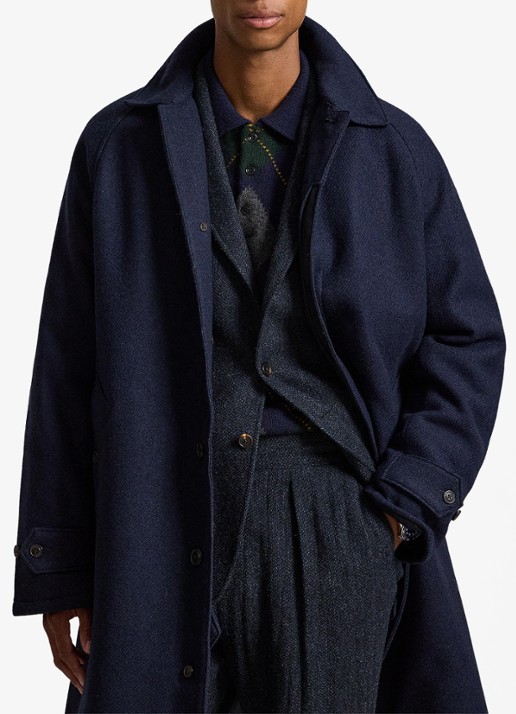 Ralph Lauren Langdon mantel van tweed met steekzakken - voorkant 4 collection navy / donkerblauw