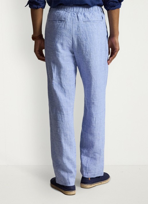 Ralph Lauren Lateef relaxed fit broek van linnen met trekkoord - achterkant 4 7273 blue white / blauw