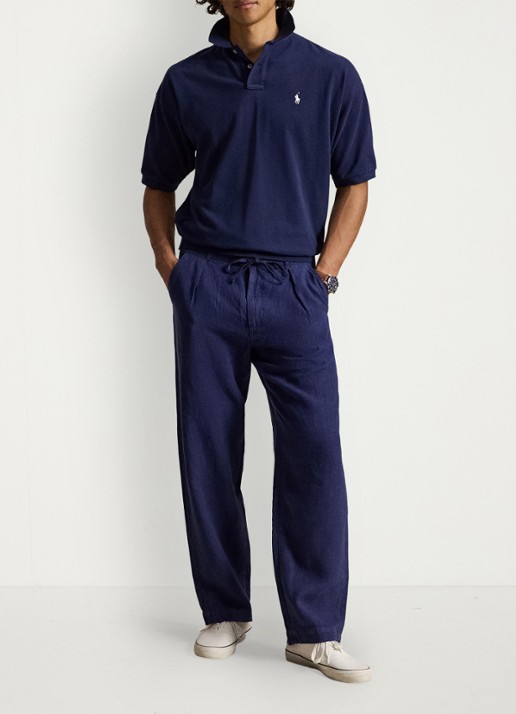 Ralph Lauren Lateef relaxed fit broek van linnen - voorkant 4 newport navy / donkerblauw