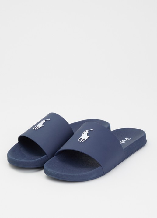 Ralph Lauren Lennon slipper met logo - voorkant 2 donkerblauw