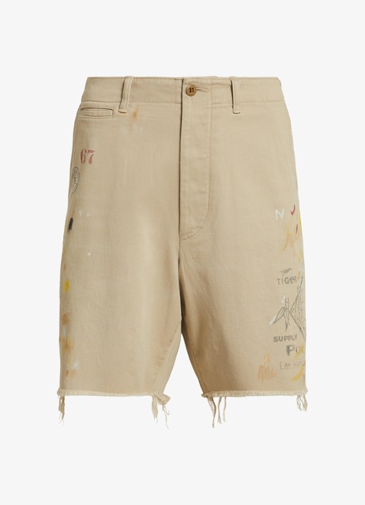 Ralph Lauren Loose fit korte spijkerbroek met gekleurde wassing en print - voorkant 7 classic khaki / beige
