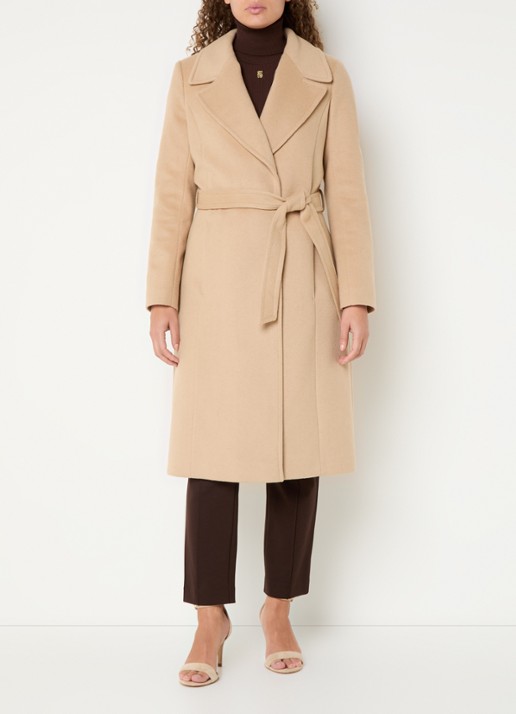 Ralph Lauren Mantel in kasjmierblend met schoudervulling en ceintuur - detail camel