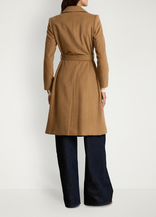 Ralph Lauren Mantel in kasjmierblend met schoudervulling en ceintuur - achterkant new vicuna / beige