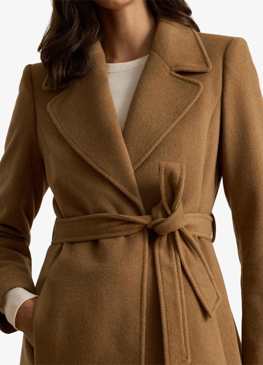 Ralph Lauren Mantel in kasjmierblend met schoudervulling en ceintuur - detail 5 new vicuna / beige
