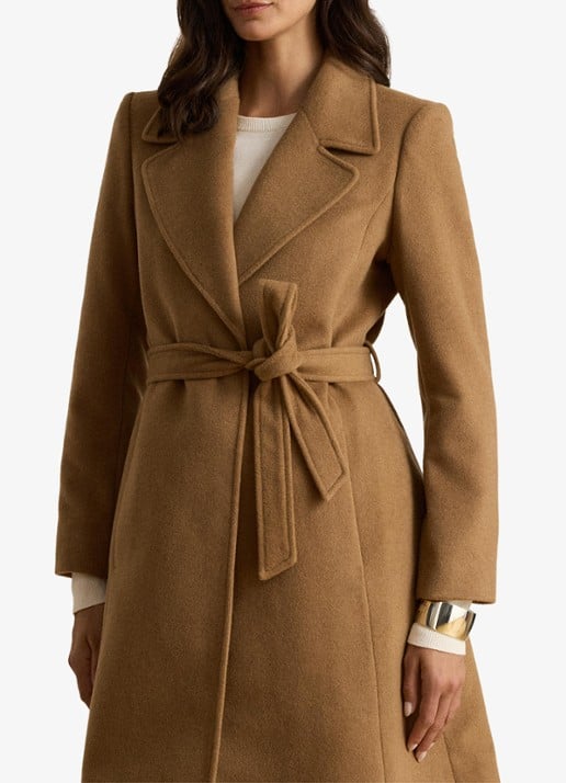 Ralph Lauren Mantel in kasjmierblend met schoudervulling en ceintuur