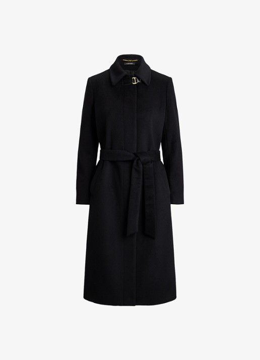 Ralph Lauren Mantel in kasjmierblend met strikceintuur - voorkant zwart