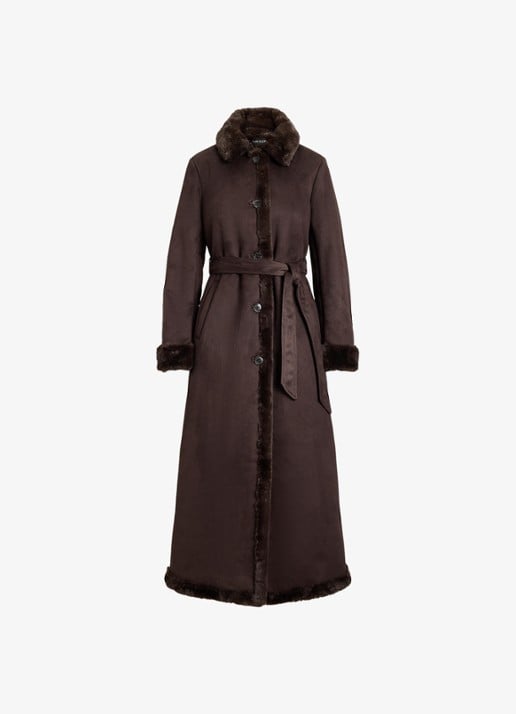 Ralph Lauren Mantel met strikceintuur en imitatiebont