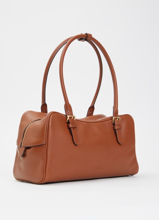 Ralph Lauren Marcy schoudertas van leer met logo - achterkant 5 cognac