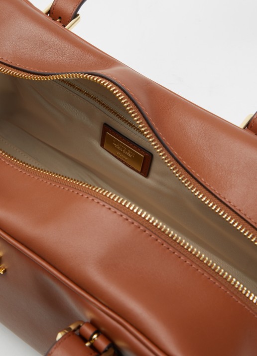 Ralph Lauren Marcy schoudertas van leer met logo - detail cognac
