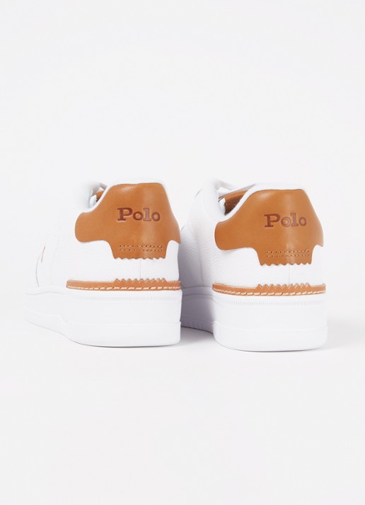 Ralph Lauren Masters Court sneaker van leer met logoborduring - detail 3 ivoor