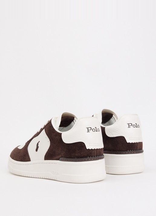 Ralph Lauren Masters sneaker van leer met details van suède - achterkant 2 donkerbruin