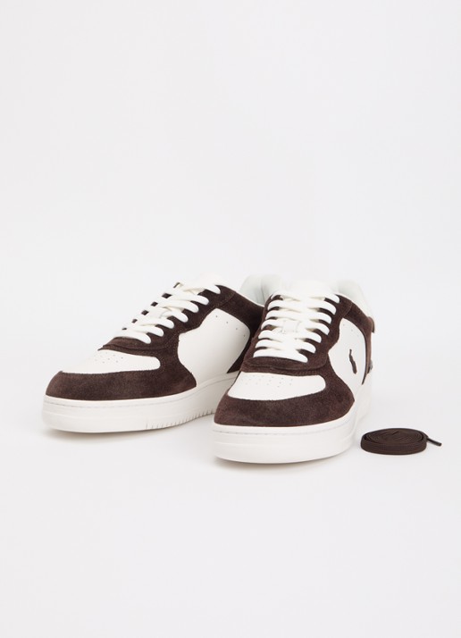 Ralph Lauren Masters sneaker van leer met details van suède - detail 3 donkerbruin