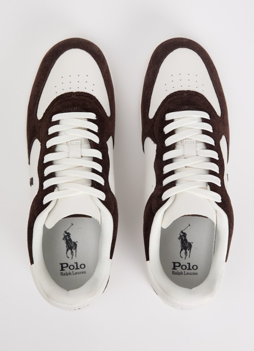 Ralph Lauren Masters sneaker van leer met details van suède - detail 4 donkerbruin