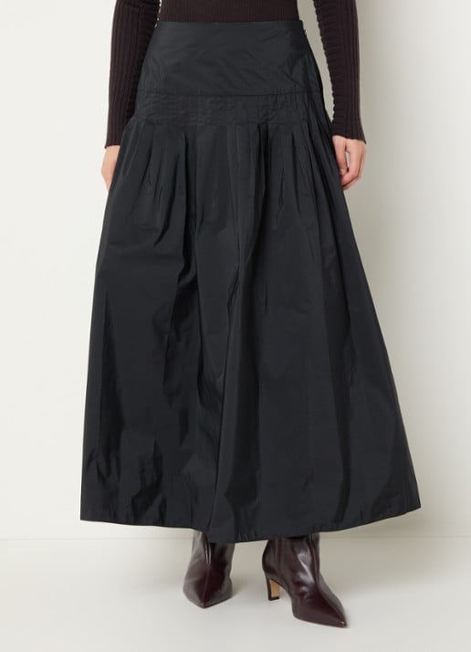 Ralph Lauren Maxi A-lijn rok met plooien - detail 4 zwart