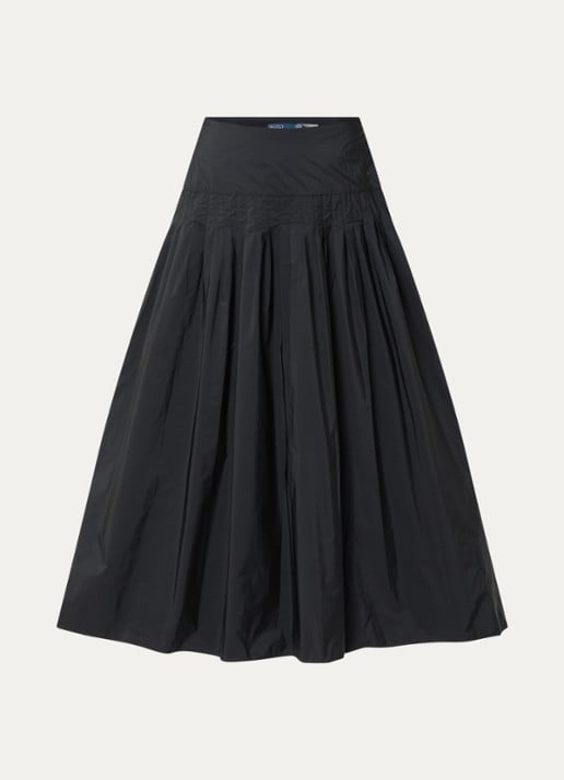 Ralph Lauren Maxi A-lijn rok met plooien - voorkant 2 zwart