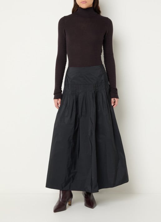 Ralph Lauren Maxi A-lijn rok met plooien - voorkant 3 zwart