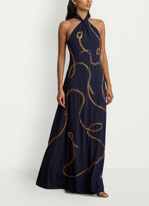 Ralph Lauren Maxi halterjurk met kralendecoratie