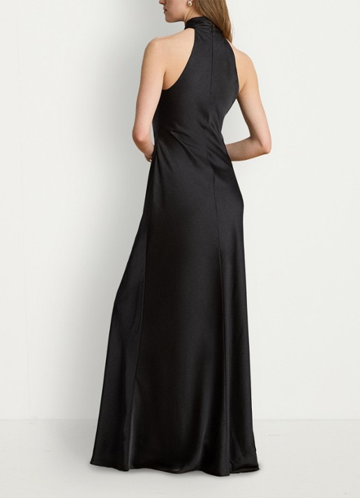 Ralph Lauren Maxi halterjurk van satijn - achterkant 3 zwart