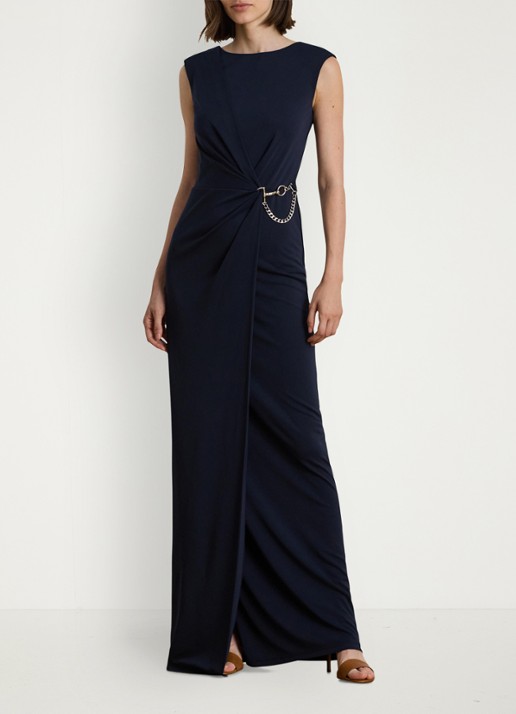 Ralph Lauren Maxi jurk met gespdetai - voorkant 5 lauren navy / donkerblauw