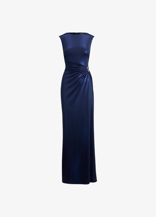 Ralph Lauren Maxi jurk met metallic finish en gespdetail - voorkant 8 refined navy / donkerblauw