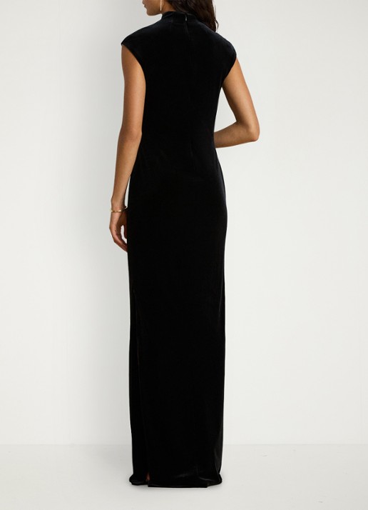 Ralph Lauren Maxi jurk van fluweel met split - achterkant 5 black velvet