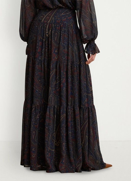Ralph Lauren Maxi rok met paisley dessin - achterkant 5 navy multi / blauw