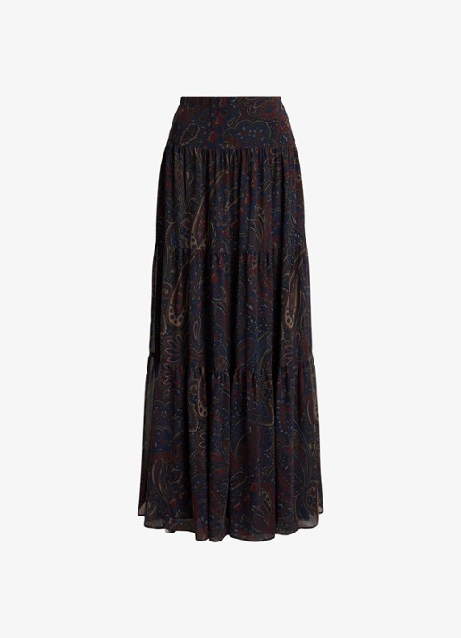 Ralph Lauren Maxi rok met paisley dessin - voorkant 3 navy multi / blauw