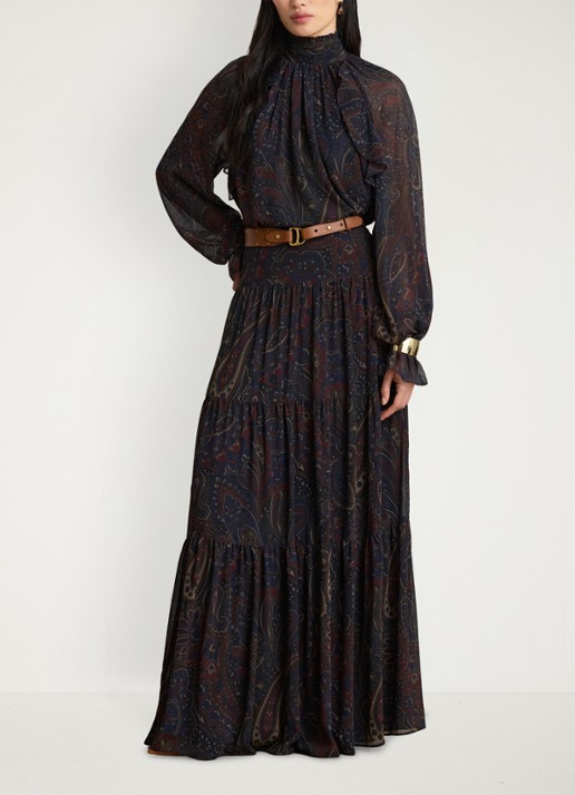 Ralph Lauren Maxi rok met paisley dessin - voorkant 4 navy multi / blauw