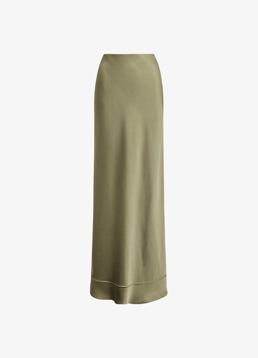 Ralph Lauren Maxi rok van satijn - voorkant 4 light agave / groen