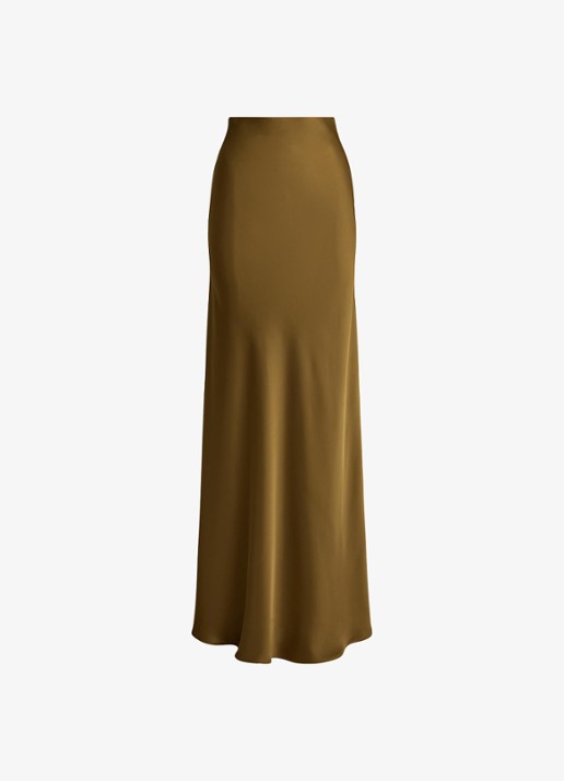 Ralph Lauren Maxi rok van satijn - voorkant tobacco bronze / bruin