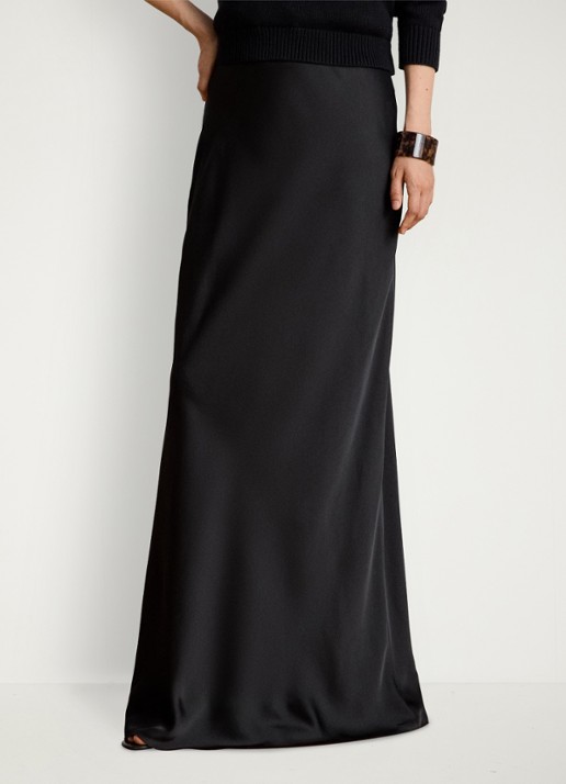 Ralph Lauren Maxi rok van satijn - detail 3 zwart