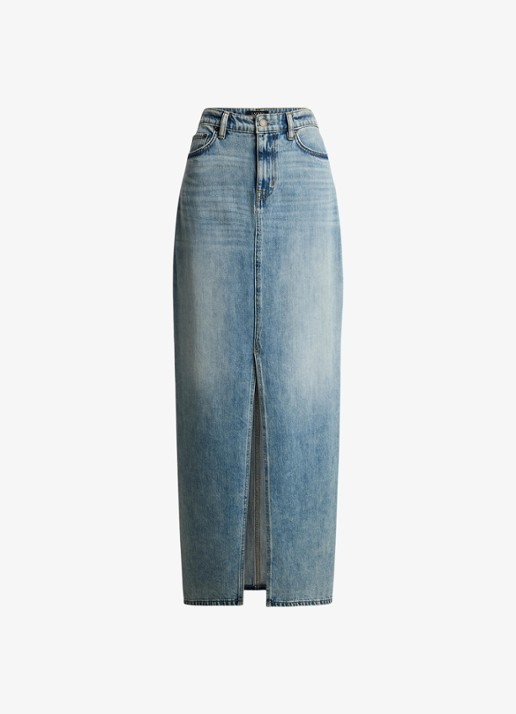 Ralph Lauren Maxi spijkerrok met split - voorkant fawne wash / indigo