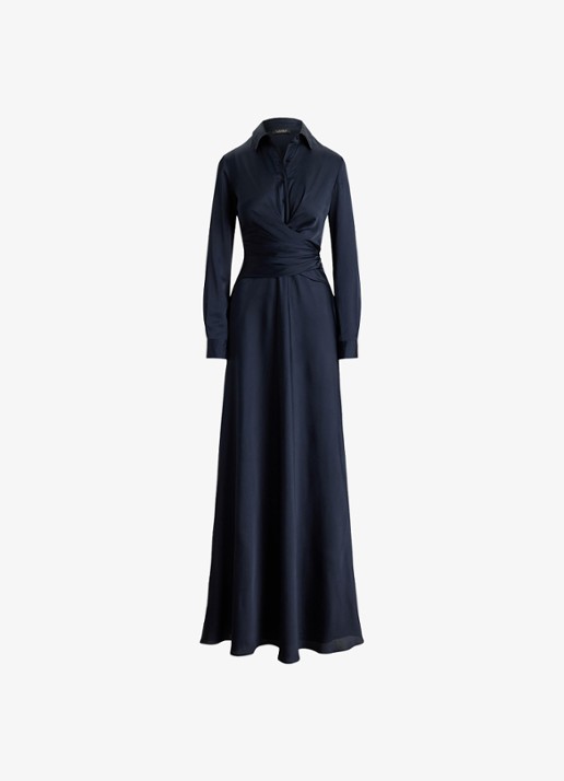 Ralph Lauren Maxi tuniekjurk met plooidetail - voorkant 2 lauren navy / blauw