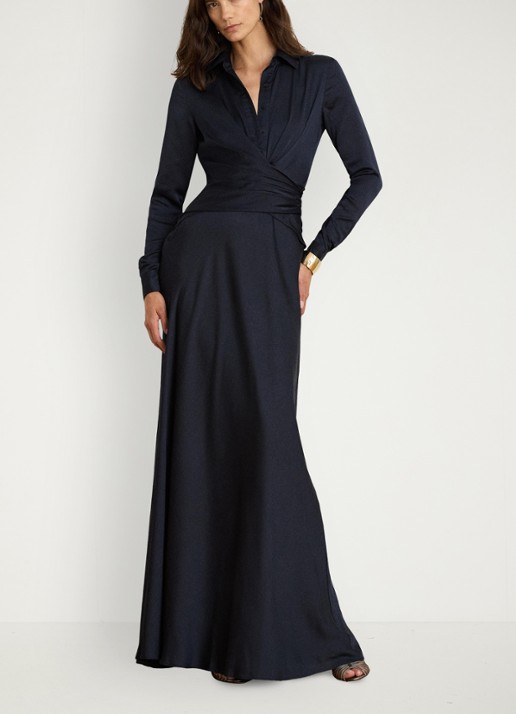 Ralph Lauren Maxi tuniekjurk met plooidetail - voorkant lauren navy / blauw