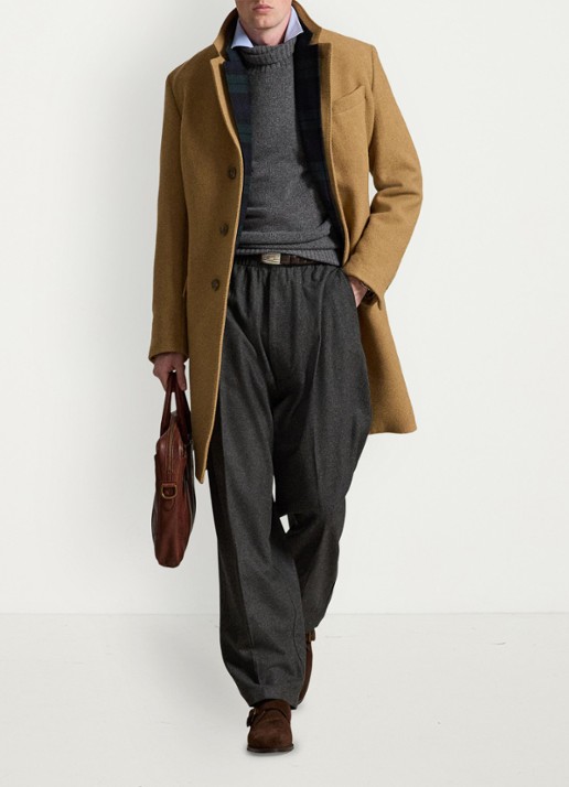 Ralph Lauren Melton mantel in wolblend met steekzakken - voorkant 5 camel / camel