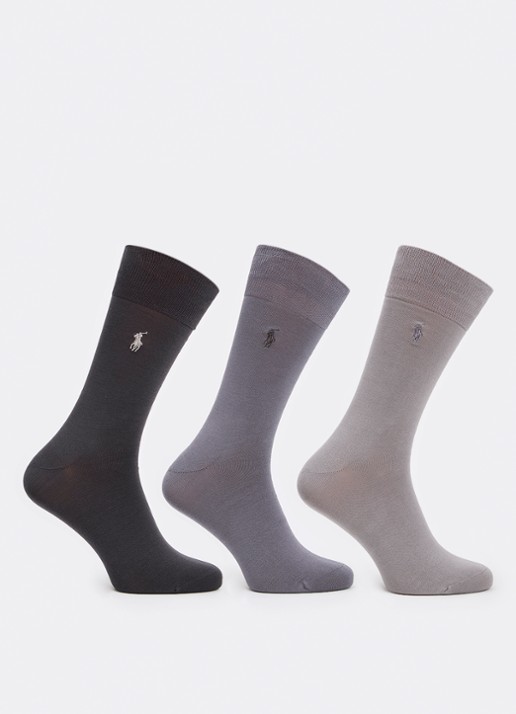 Ralph Lauren Mercerized sokken met logoborduring in 3-pack - voorkant grijs