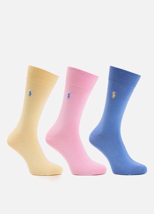 Ralph Lauren Mercerized sokken met logoborduring in 3-pack - voorkant 2 geel