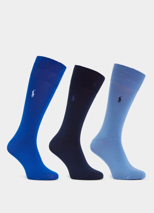 Ralph Lauren Mercerized sokken met logoborduring in 3-pack - voorkant 2 blauw