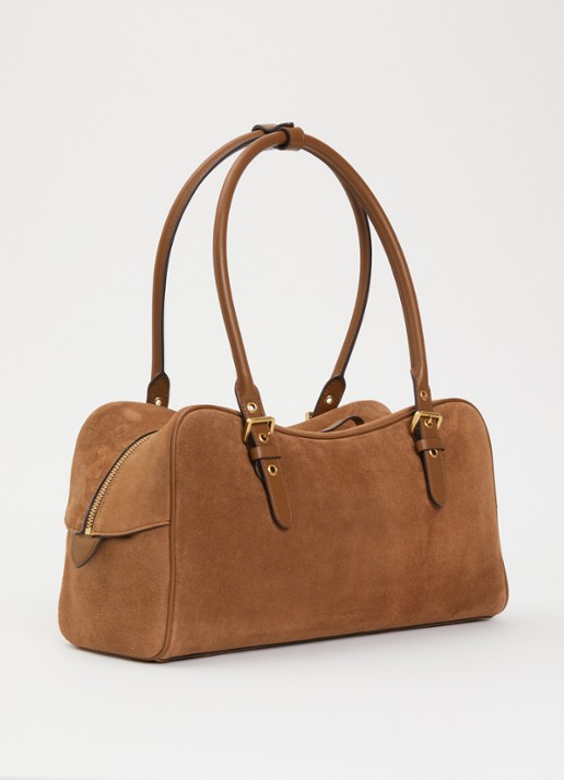 Ralph Lauren Mercy schoudertas van suède met leren details  - achterkant 5 cognac