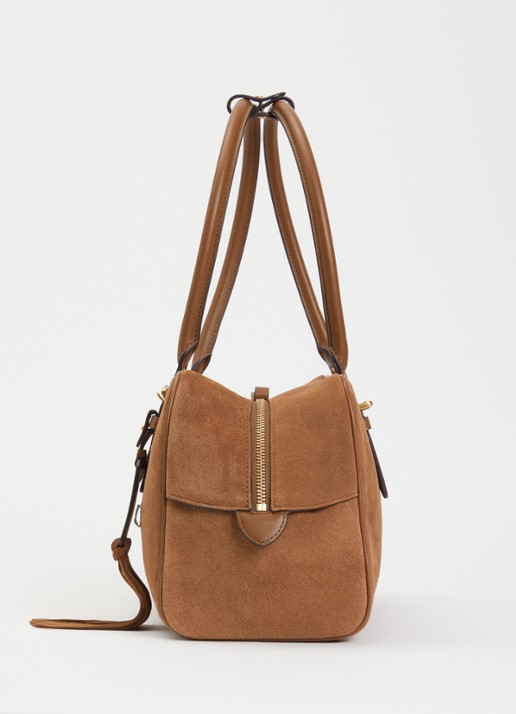 Ralph Lauren Mercy schoudertas van suède met leren details  - detail 2 cognac